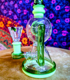 10” Single Perc Two Arm Recycler Waterpipe w/Greens Accents-RS538