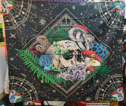 Skull/Mushroom/Leaf Tapestry | Astral Theme | Trippy Tapestry | 51.2" x 59.1"