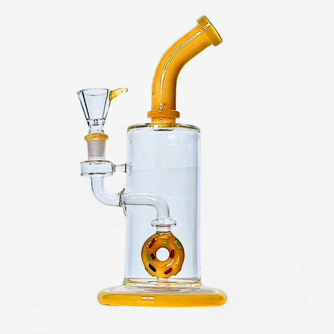 10” Rock Glass Confetti Drum Donut Perc Waterpipe w/ Yellow Accents-RS571