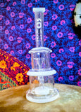 10” Rock Glass Single Perc Bent Neck Barrel Style Waterpipe w/ White Accents-RS548