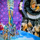 11" Soft Glass Eagle Waterpipe-Glass on Glass-Iridescent Green/Purple-Glow In The Dark-SG11A