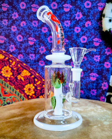 10” Bent Neck Vine Perc Waterpipe w/White,Green,& Brown Accents-RS554