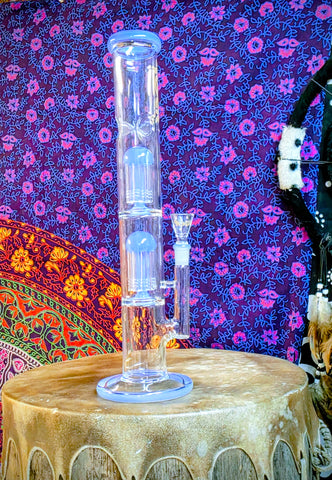 16" Dual Tree Perc Waterpipe w/Ice Catch & Perwinkle Blue Accents-RS300