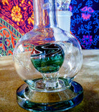 6"  Bent Neck Globe Shape Waterpipe Teal Multi Colored Perc-GWP135