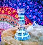 5.5" Rock Glass-Straight Neck-Green&White Rake&Wrap-Beaker Bottom-Waterpipe-R524