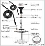 KITOSUN 2 Hose Acrylic LED Hookah Set - Cube Design with Vulcan HMD & Silicone Phunnel Bowl, Multicolor Light Up Shisha, Complete Party Hookah Kit with Accessories