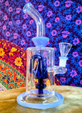 10” Single Perc Barrel Waterpipe w/Periwinkle & Blue Accents-RS559