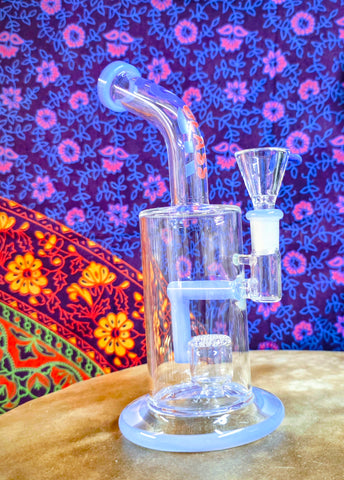 10” Single Perc Bent Neck Waterpipe w/ Periwinkle Blue Accents-RS537