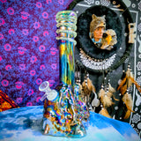 11" Soft Glass Eagle Waterpipe-Glass on Glass-Iridescent Green/Purple-Glow In The Dark-SG11A