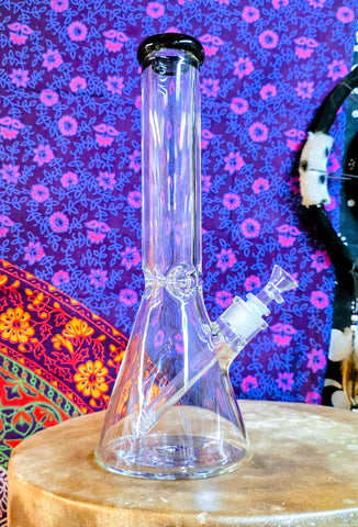 14”  Clear Beaker Waterpipe w/ Ice Catch & Black  Rim