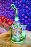 10” Single Perc Two Arm Recycler Waterpipe w/Greens Accents-RS538