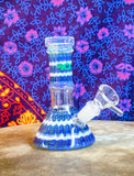 5.5" Rock Glass-Straight Neck-Blue&White Rake&Wrap-Beaker Bottom-Waterpipe-RS524