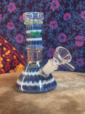 5.5" Rock Glass-Straight Neck-Blue&White Rake&Wrap-Beaker Bottom-Waterpipe-RS524
