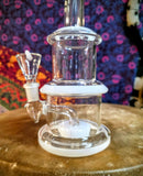 10” Rock Glass Single Perc Bent Neck Barrel Style Waterpipe w/ White Accents-RS548
