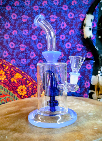10” Single Perc Barrel Waterpipe w/Periwinkle & Blue Accents-RS559