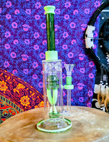 14” Glass Dual Perc Waterpipe w/Greens Accents-RS556