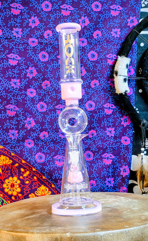 14” Glass Dual Perc Waterpipe RS214 Pink Accents