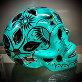 Teal With Silver/Black Sparkly Flowers/Doves Sugar Skull