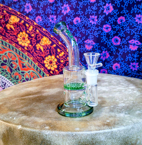 6"  Rock Glass Single Perc  Bent Neck Barrel Shape Waterpipe-Green Accents-GWP249