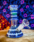 5.5" Rock Glass-Straight Neck-Blue&White Rake&Wrap-Beaker Bottom-Waterpipe-RS524