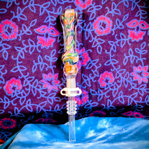Nectar I/O Straw with 10MM Tip-Pink Gold Fume with Green Blue Ribbon-V1041N