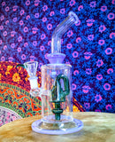 10” Single Perc Bent Neck Barrel Waterpipe w/Purple & Green Accents-RS559