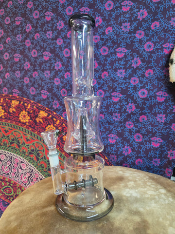 14" Rock Glass Waterpipe Straight Neck Double Chamber Dual Perc & Gray Accents-RS354