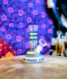 5.5" Rock Glass-Straight Neck-Green&White Rake&Wrap-Beaker Bottom-Waterpipe-R524