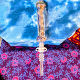 Nectar I/O Straw with 10MM Tip-Blue/Pink Stringers with Gold Fume-V950N