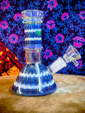 5.5" Rock Glass-Straight Neck-Blue&White Rake&Wrap-Beaker Bottom-Waterpipe-RS524