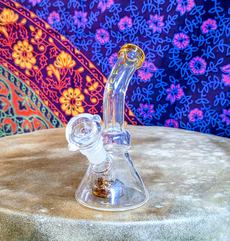 6”  Glass Beaker Bent Neck Waterpipe w/Amber Accents-GWP249A
