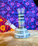 5.5" Rock Glass-Straight Neck-Green&White Rake&Wrap-Beaker Bottom-Waterpipe-R524