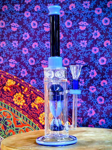 14” Glass Dual Perc Waterpipe w/Blues Accents-RS556