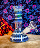 5.5" Rock Glass-Straight Neck-Blue&White Rake&Wrap-Beaker Bottom-Waterpipe-RS524