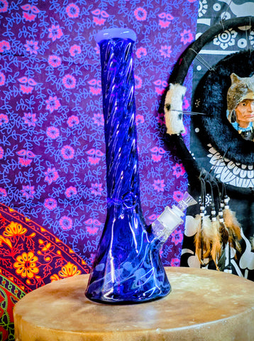 16" Blue Genie Twist Glass Beaker w/Ice Catch-CB147