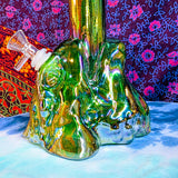 11" Soft Glass Eagle Waterpipe-Glass on Glass-Iridescent Bright Green-Glow In The Dark-SG11A