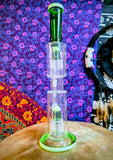 16” Rock Glass Dual Perc Hourglass Waterpipe Green Accents-RS332