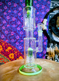 16” Rock Glass Dual Perc Hourglass Waterpipe Green Accents-RS332