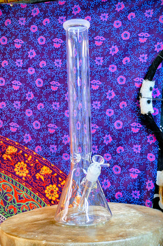 18” Glass Clear Beaker Waterpipe  w/ Ice Catch &Pink Rim-WCG5B18