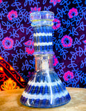 5.5" Rock Glass-Straight Neck-Blue&White Rake&Wrap-Beaker Bottom-Waterpipe-RS524