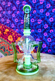 10” Single Perc Two Arm Recycler Waterpipe w/Greens Accents-RS538