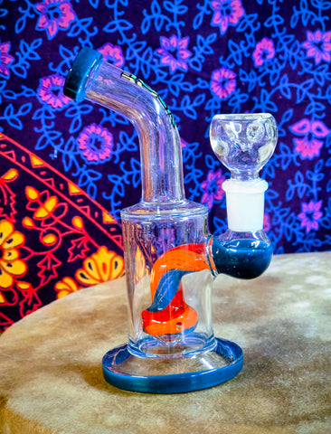 6"  Bent Neck Waterpipe Teal Multi Colored Perc-GWP192