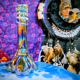 11" Soft Glass Eagle Waterpipe-Glass on Glass-Iridescent Green/Purple-Glow In The Dark-SG11A