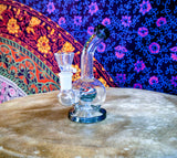 6"  Bent Neck Globe Shape Waterpipe Teal Multi Colored Perc-GWP135