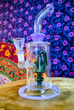 10” Single Perc Bent Neck Barrel Waterpipe w/Purple & Green Accents-RS559