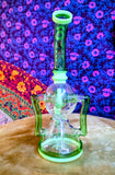 10” Single Perc Two Arm Recycler Waterpipe w/Greens Accents-RS538