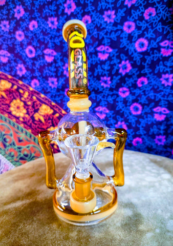 10” Single Perc Two Arm Recycler Waterpipe w/Amber Accents-RS538