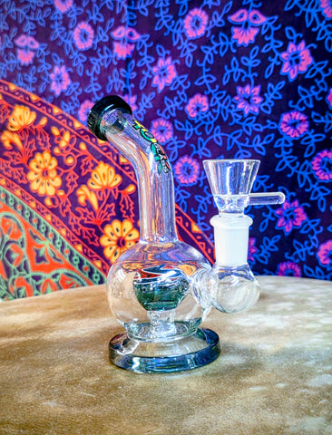 6"  Bent Neck Globe Shape Waterpipe Teal Multi Colored Perc-GWP135