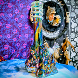 11" Soft Glass Eagle Waterpipe-Glass on Glass-Iridescent Green/Purple-Glow In The Dark-SG11A