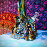 11" Soft Glass Eagle Waterpipe-Glass on Glass-Iridescent Green/Purple-Glow In The Dark-SG11A